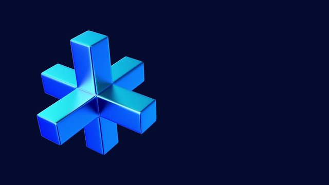 Motion design element, blue metal geometric shape rotating looped, alpha channel included
