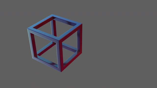 Colorful metal 3D cube rotating looped on gray background, motion design element with alpha channel