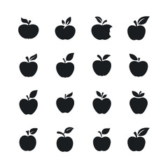 Apple fruit icons set. Organic nutrition healthy food. Hand draw illustration. Apples Isolated on white background. - Vector.