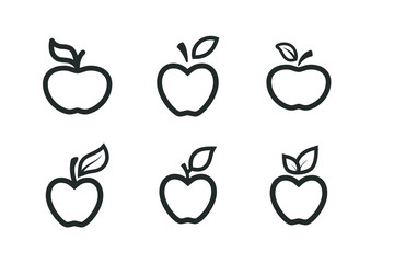 Apple fruit line icons set. Organic nutrition healthy food. Hand draw illustration. Apples Isolated on white background. - Vector.