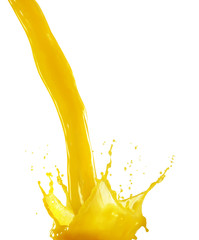 Poring Juice with splash,Mango Juice on White Background