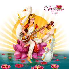 easy to edit vector illustration of Goddess Saraswati for Vasant Panchami Puja of India - 316697927