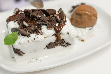 Shaved Ice with Sweetned chocolate ice cream.