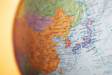 Political globe close-up of Japan
