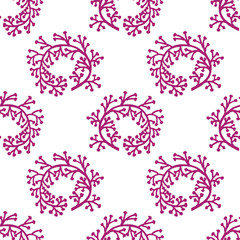 vintage vector seamless pattern of hand drawn tree branches with leaves and flowers. Spring time, blossom, floral, cute.