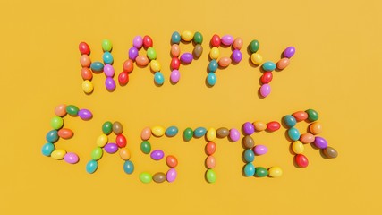 Easter eggs painted on a yellow background 3D rendering
