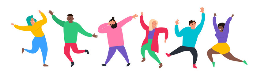 group of young people men and women dancing trendy vector illustration