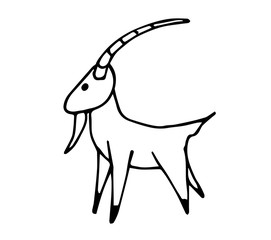 Cute fabulous goat with outlined for coloring book isolated on a white background. Vector illustration of hand drawn black and white pets.	