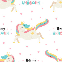 Obraz premium Seamless pattern with cute unicorn