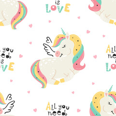 Seamless pattern with cute unicorn