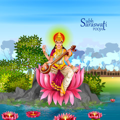 Obraz na płótnie Canvas easy to edit vector illustration of Goddess Saraswati for Vasant Panchami Puja of India