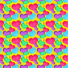 Colorful heart watercolor painting on seamless pattern illustration