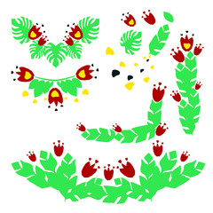 Fototapeta premium Set of ornaments of flowers and leaves. Various compositions for decoration.