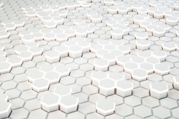 Creative white glowing hexagonal background.