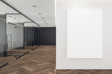 Coworking office interior with blank poster