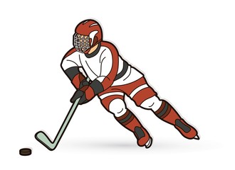 Obraz premium Ice Hockey player action cartoon sport graphic vector