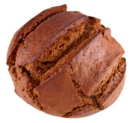 Dark round rye bread with crust isolated on a white background