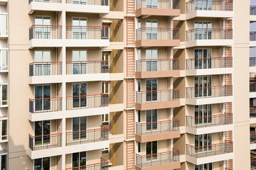Fototapeta na wymiar Close up shot for a new residential building with Geometric patterned balconies