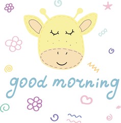 vector illustration, cute giraffe face, good morning