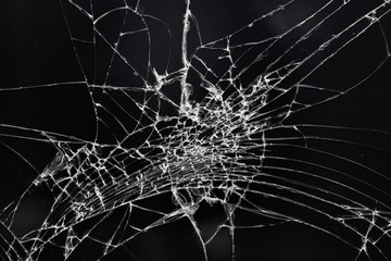 broken glass dark background texture, Cracked touch screen phone.