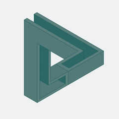 Impossible triangular figure. Optical illusion.