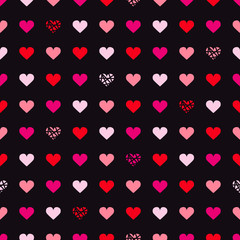 Valentine seamless pattern with hearts on black background. For wallpaper, gift and wrapping paper, greeting card and wedding invitations, textile, fabric, linen, pajamas, web page.