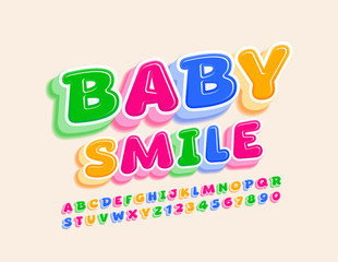 Vector colorful logo Baby Smile. Bright 3D Font. Trendy Alphabet Letters and Numbers.