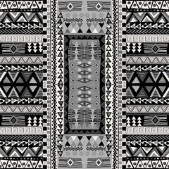 Black and white doodle african pattern with geometric motifs