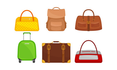 Luggage and Hand Carried Bags Vector Set. Baggage for Journey Collection