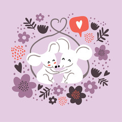 Cute mouses in love illustration, valentines day