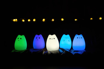 Baby night lamp, five nightlights in a row, different colors. Children's night lights. Blue light....