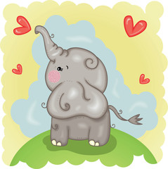 Illustration with cute baby elephant