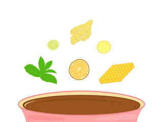 set for tea with honey, mint, citrus, ginger