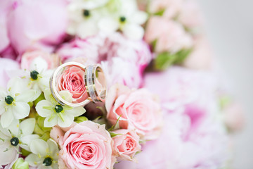 Bohemian wedding bouquet with beautiful flowers. 