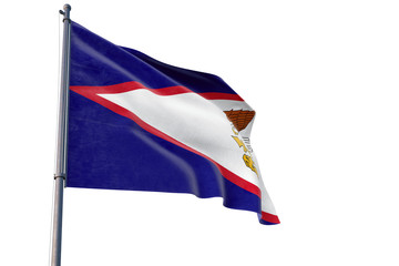Fototapeta na wymiar American Samoa flag waving on pole with white isolated background. National theme, international concept.