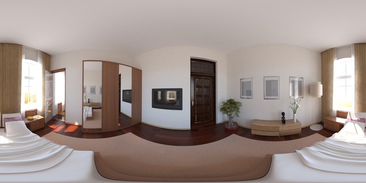 spherical panoramic render of the store, interior visualization, 3D illustration