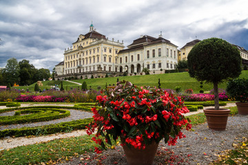 garden with view on baroque castle