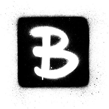 graffiti B font sprayed in white over black square