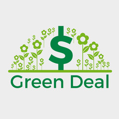 Green deal. Conceptual illustration with flowers and dollar sign