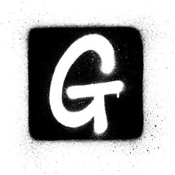 graffiti G font sprayed in white over black square