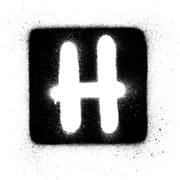 graffiti H font sprayed in white over black square