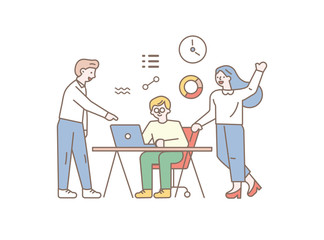 Simple Line art business people vector