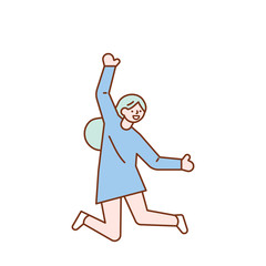 line art happy girl vector