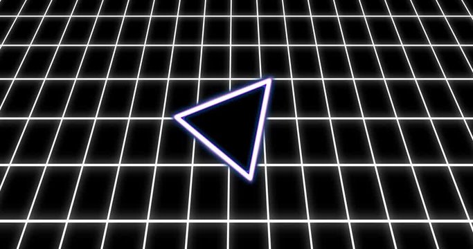 Retro 80's footage with shiny triangle neon effect. Futuristic vintage background Abstarct minimal neon effect with triangle. Black background easy to overlay. Pulsating triangle retro atmosphere