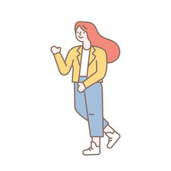 line art happy girl vector