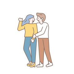 Simple Line art happy couple vector