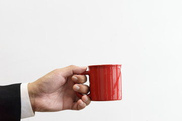 Red mug mock up on white background. 