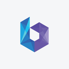 Letter b Colorful Poly Overlay Logo Design Template Element. Hexagon logo,Polygon logo,Digital,Media. Technology digital concept. - vector