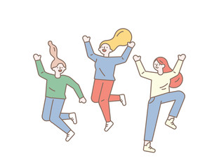 happy 3 girls friends line vector
