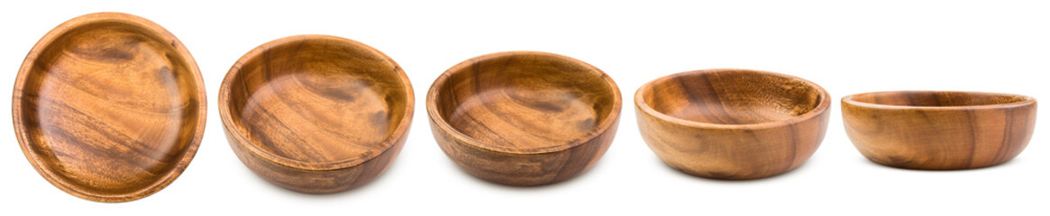 wooden plate, bowl, isolated on white background, clipping path, full depth of field